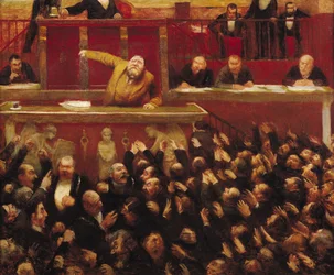 Jean Jaurès (1859-1914) spricht an der Tribüne der Abgeordnetenkammer, 1903